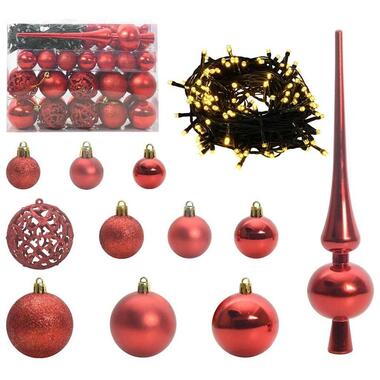 vidaXL Kerstballen met 150 LED - 61-delig - Ø3/4/6 cm - Rood - Kunststof - Mix