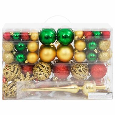 vidaXL Kerstballen - 112-delig - Ø3/4/6 cm - Rood, groen en goud - Polystyreen