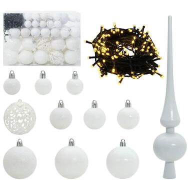 vidaXL Kerstballen set met 150 LED - 61x - Ø3/4/6 cm - Wit - Kunststof - Mix