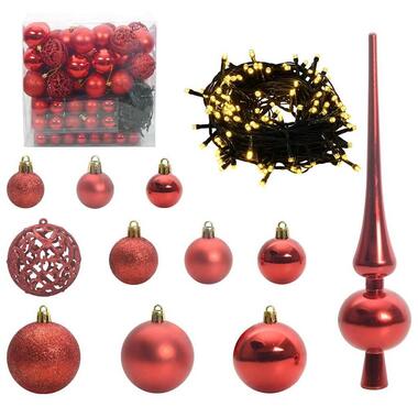 vidaXL Kerstballen set met 300 LED - 120x - Ø3/4/6 cm - Rood - Kunststof - Mix