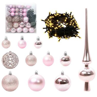 vidaXL Kerstballen set met 300 LED - 120x - Ø3/4/6 cm - Roze - Kunststof - Mix