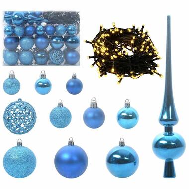 vidaXL Kerstballen set met 150 LED - 61x - Ø3/4/6 cm - Blauw - Kunststof - Mix