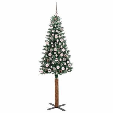 vidaXL - Kunstkerstboom met roze ballen 180 cm - Groen en wit - PVC en hout