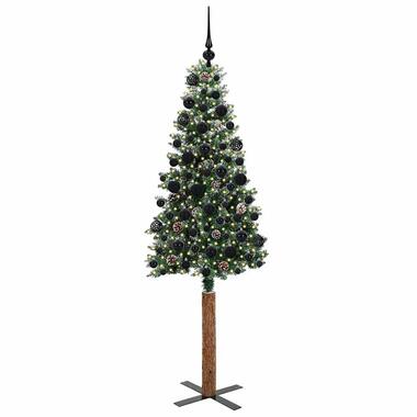vidaXL - Kunstkerstboom met zwarte ballen 180 cm - Groen en wit - PVC en hout