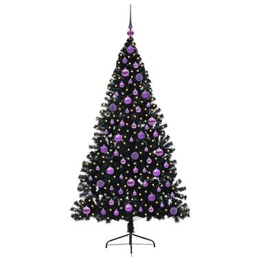 vidaXL - Kunstkerstboom met LED's en lila ballen 180 cm - Zwart - PVC