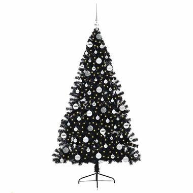 vidaXL - Kunstkerstboom met LED's en zilveren ballen 180 cm - Zwart - PVC