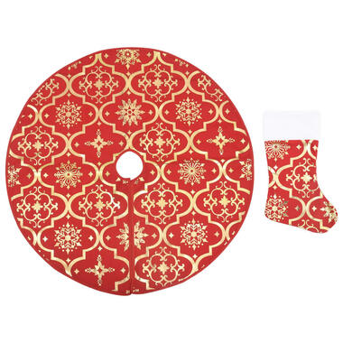 vidaXL - Kerstboomrok luxe met sok sneeuwpatroon 122 cm - Rood - Stof