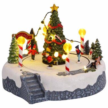 vidaXL - Miniatuur kerstdorp met kerstboom en plein - 22x21,5x17 cm - Kunststof