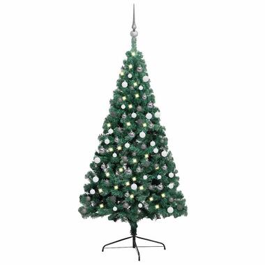 vidaXL - Kunstkerstboom met 150 LED's en ballen 150 cm - Groen en wit - PVC
