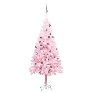 vidaXL - Kunstkerstboom met LED's en kerstballen 120 cm - Roze - PVC