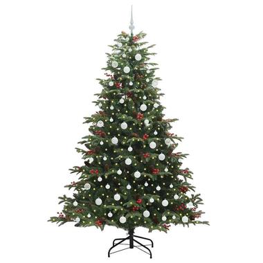 vidaXL - Kunstkerstboom met LED's en witte ballen 210 cm - Groen - PVC