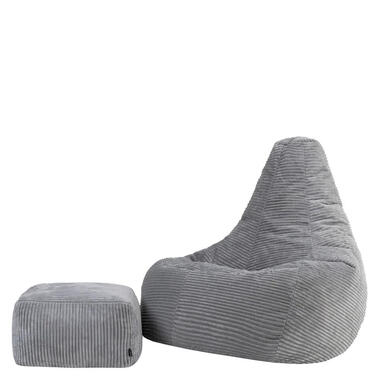 icon - Dalton XL Zitzak Fauteuil met Poef - Gaming - Ribfluweel - Grijs