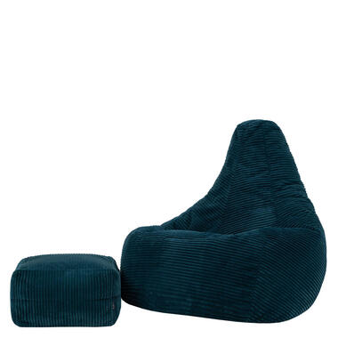 icon - Dalton XL Zitzak Fauteuil met Poef - Gaming - Ribfluweel - Blauwgroen