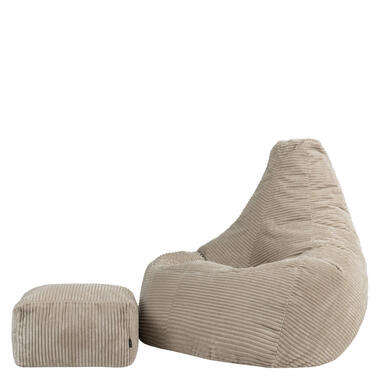 icon - Dalton XL Zitzak Fauteuil met Poef - Gaming - Ribfluweel - Beige