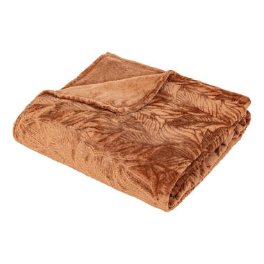 Plaid/bankdeken Leafes - terracotta - 180 x 230 cm - polyester