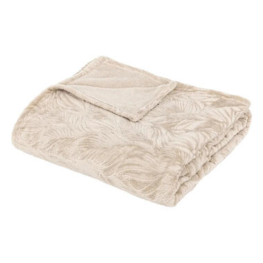 Plaid/bankdeken Leafes - beige - 180 x 230cm - polyester