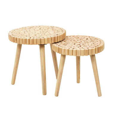 Home Deco Factory Bijzettafel - 2x stuks - hout - metaal