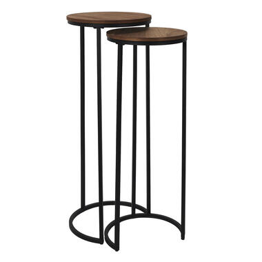 Home Deco Factory Bijzettafel - 2x stuks - hout - metaal