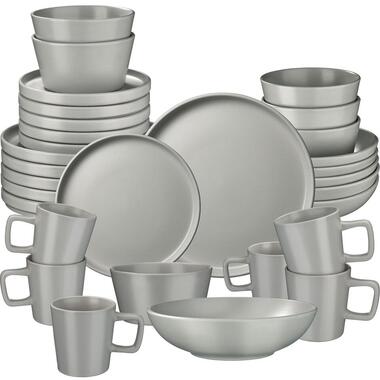 tectake Serviesset Una, van aardewerk, voor 6 personen, Grijs