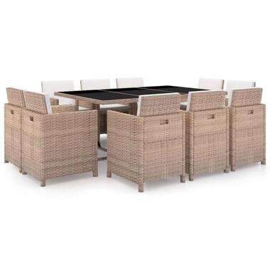 vidaXL - 11-delige Tuinset met kussens - Beige - Poly rattan - 167x109 cm