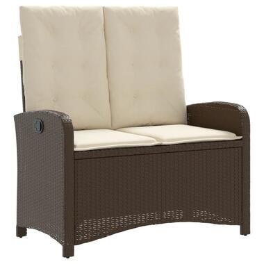 vidaXL - Verstelbare loungebank met crème kussens - Bruin rattan - 105x59x93 cm
