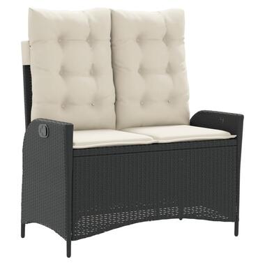 vidaXL - Verstelbare loungebank met crème kussens - Zwart rattan - 104x59x93 cm