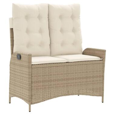 vidaXL - Verstelbare loungebank met crème kussens - Beige rattan - 104x59x93 cm