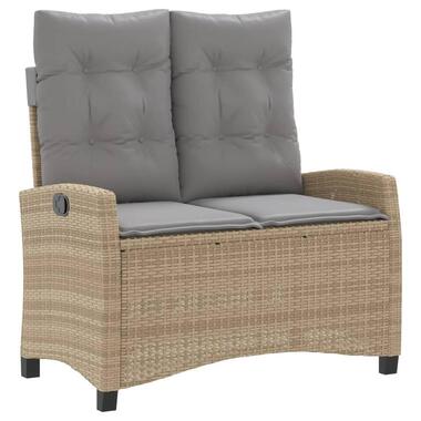 vidaXL - Verstelbare loungebank met grijs kussens - Beige rattan - 105x66x93 cm