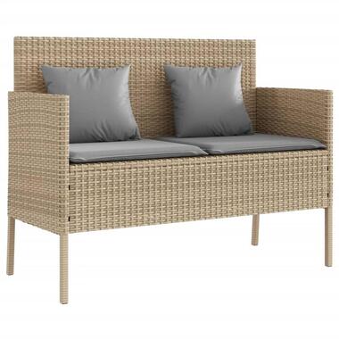vidaXL - Tuinbank met grijs kussens - Beige poly rattan - 113x61x87 cm