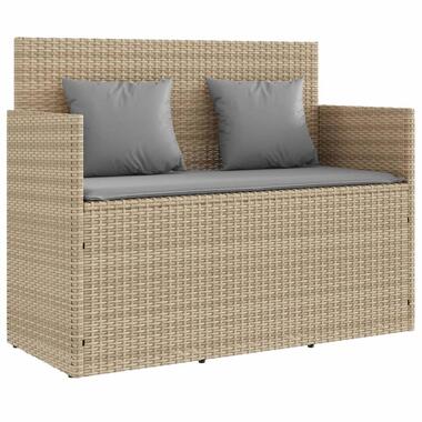 vidaXL - Tuinbank met grijs kussens - Beige poly rattan - 120x50x90.5 cm