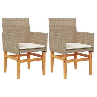 vidaXL - Tuinstoelen met kussens - Beige - Poly rattan en hout - 2 stuks