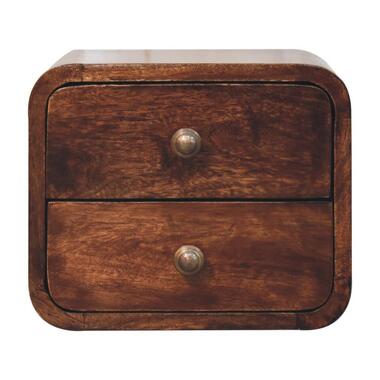 Curved California Walnoot Wandgemonteerde Nachtkastje, 2 Lades, Donkerbruin