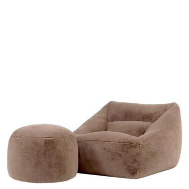 icon - Natalia XL Zitzak Fauteuil met Ronde Poef - Imitatiebont - Mocha