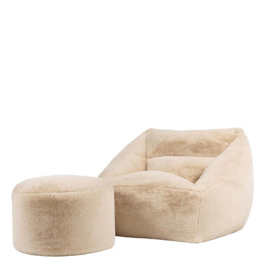 icon - Natalia XL Zitzak Fauteuil met Ronde Poef -Imitatiebont - Beige