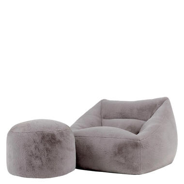 icon - Natalia XL Zitzak Fauteuil met Ronde Poef - Imitatiebont - Grijs