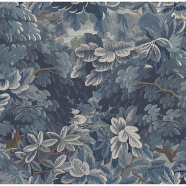 Sanders & Sanders behang bladeren donkerblauw - 53 cm x 10 m