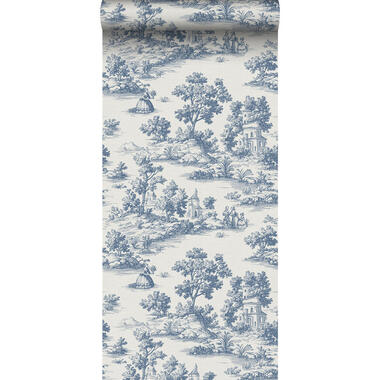 Sanders & Sanders behang toile de jouy print blauw - 53 cm x 10 m