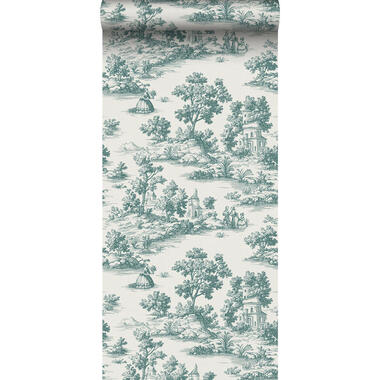 Sanders & Sanders behang toile de jouy print groen - 53 cm x 10 m