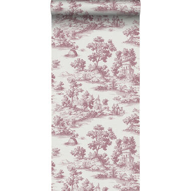 Sanders & Sanders behang toile de jouy print bordeaux rood - 53 cm x 10 m