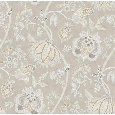 Sanders & Sanders behang bloemen lichtgrijs en beige - 53 cm x 10 m