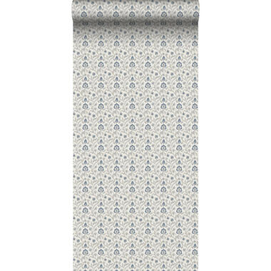 Sanders & Sanders behang bloemmotief grijs en blauw - 53 cm x 10 m