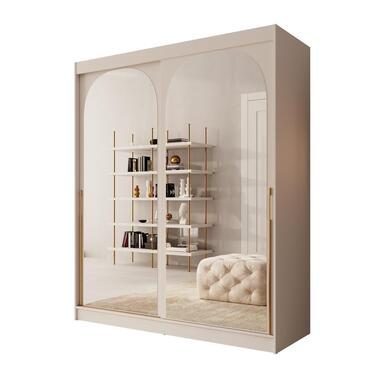 Meubella - Moniq - Kledingkast met 2 schuifdeuren - Beige - 180x65x215 cm