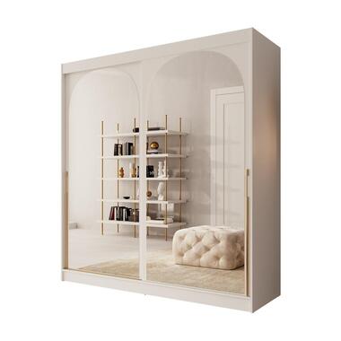 Meubella - Moniq - Kledingkast met schuifdeuren - Wit - 200x65x215 cm