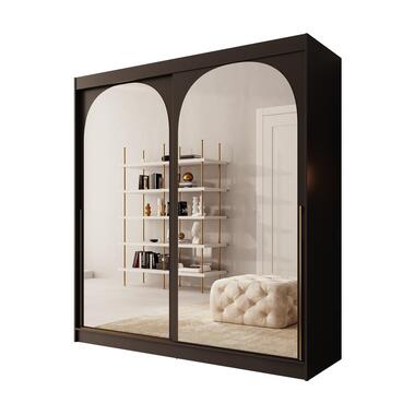 Meubella - Moniq - Kledingkast met schuifdeuren - Zwart - 200x65x215 cm