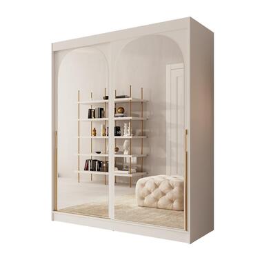 Meubella - Moniq - Kledingkast met 2 schuifdeuren - Wit - 180x65x215 cm