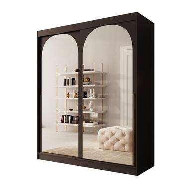 Meubella - Moniq - Kledingkast met 2 schuifdeuren - Zwart - 180x65x215 cm