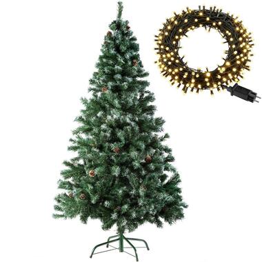 tectake Kunstkerstboom met dennenappels en metalen standaard 180cm, Groen