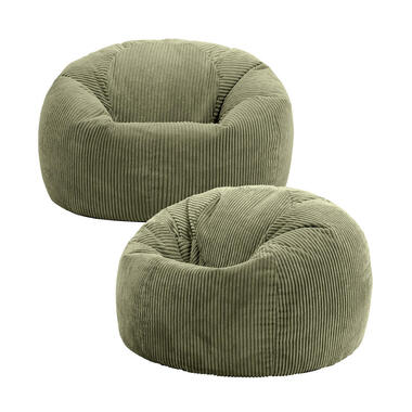 Set van 2 icon Zitzak Kingston - Corduroy Zitzak Volwassenen - Saliegroen