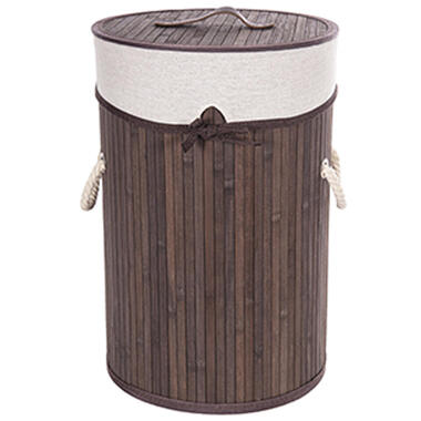 CM Wasmand - stof hout look - met deksel - opvouwbaar - bruin - 28 x 42 cm