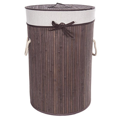 CM Wasmand - stof hout look - met deksel - opvouwbaar - bruin - 38 x 56 cm